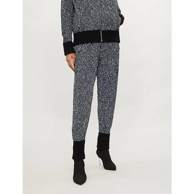 Shop Alessandra Rich Metallic And Sequin-knit Cashmere-blend Jogging Bottoms In Black
