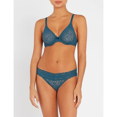 Shop Wacoal Halo Stretch-lace Moulded Underwired Bra In Majolica Blue