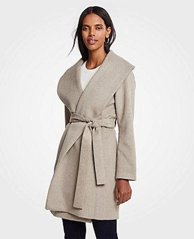 Shop Ann Taylor Shawl Collar Wrap Coat In Taupe