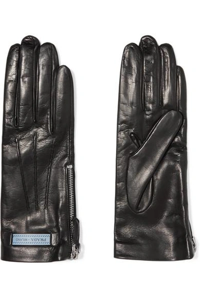 Shop Prada Leather Gloves In Black