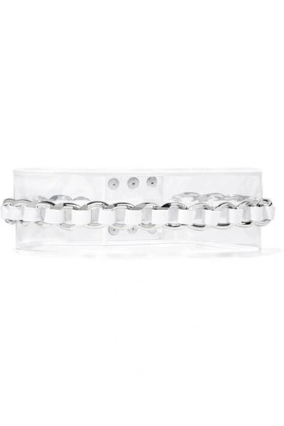 Shop Balmain Chain-embellished Pvc And Leather Waist Belt In White