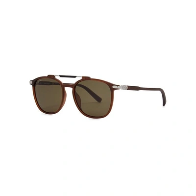 Shop Ferragamo Dark Brown Matte Sunglasses