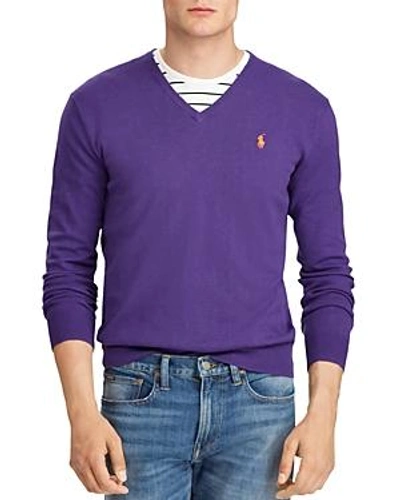 Shop Polo Ralph Lauren V-neck Cotton Sweater In Purple