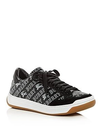 Shop Burberry Women's Timsbury Logo Print Leather Lace-up Trainers In Black