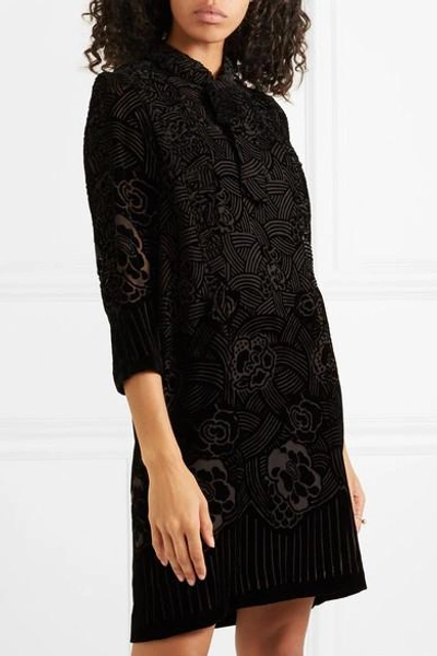 Shop Anna Sui Rose Basket Devoré-velvet Mini Dress In Black