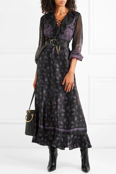 Shop Anna Sui Fountains Of Fancy Fil Coupé Silk-blend Chiffon And Silk-satin Maxi Dress In Black