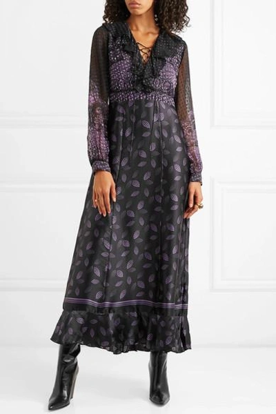 Shop Anna Sui Fountains Of Fancy Fil Coupé Silk-blend Chiffon And Silk-satin Maxi Dress In Black
