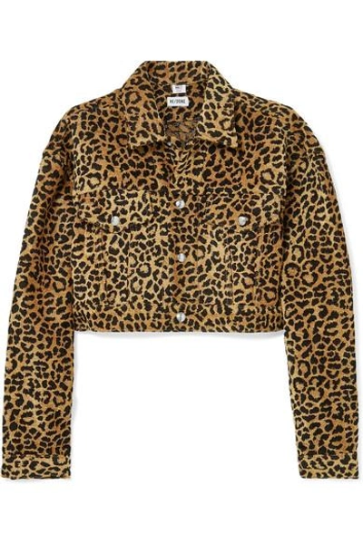 Shop Re/done Cropped Leopard-print Velvet Jacket In Leopard Print