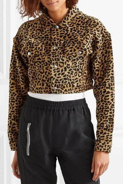 Shop Re/done Cropped Leopard-print Velvet Jacket In Leopard Print
