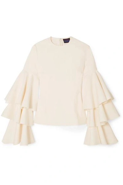 Shop Solace London Ruba Tiered Ruffled Crepe Blouse In Cream