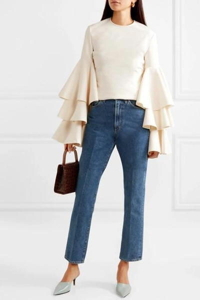 Shop Solace London Ruba Tiered Ruffled Crepe Blouse In Cream