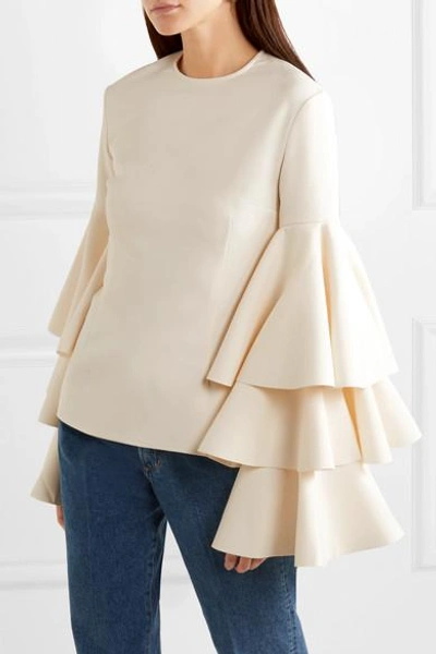 Shop Solace London Ruba Tiered Ruffled Crepe Blouse In Cream