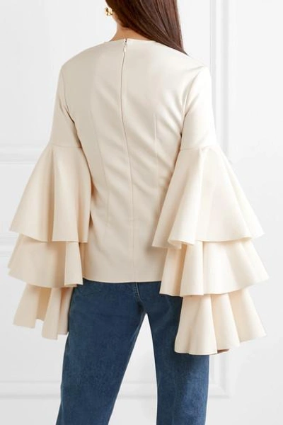 Shop Solace London Ruba Tiered Ruffled Crepe Blouse In Cream