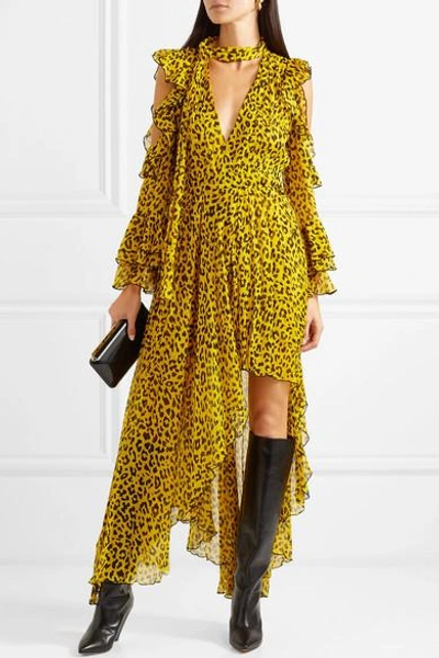 Shop Diane Von Furstenberg Ruffled Leopard-print Silk-georgette Wrap Maxi Dress In Yellow