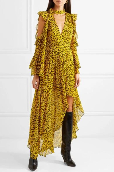 Shop Diane Von Furstenberg Ruffled Leopard-print Silk-georgette Wrap Maxi Dress In Yellow