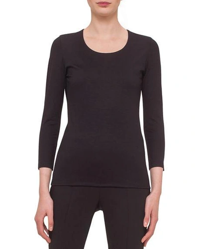 Shop Akris Fitted 3/4-sleeve Stretch-jersey Top In Black