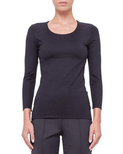 Shop Akris Fitted 3/4-sleeve Stretch-jersey Top In Navy