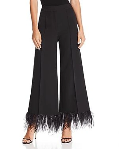 Shop Milly Hayden Feather-trimmed Pants In Black