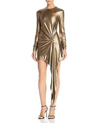 Shop Ronny Kobo Haddash Draped Lame Mini Dress In Gold