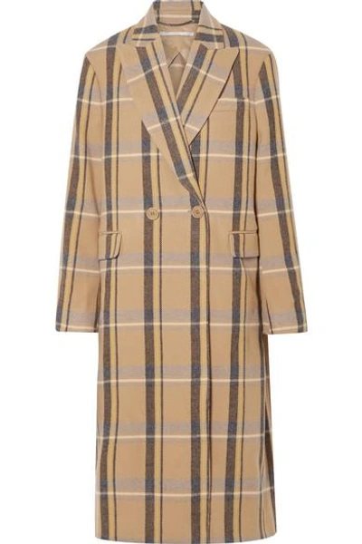 Shop Stella Mccartney Oversized Double-breasted Checked Wool Coat In Beige