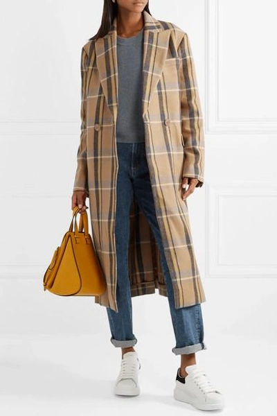 Shop Stella Mccartney Oversized Double-breasted Checked Wool Coat In Beige