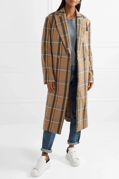 Shop Stella Mccartney Oversized Double-breasted Checked Wool Coat In Beige