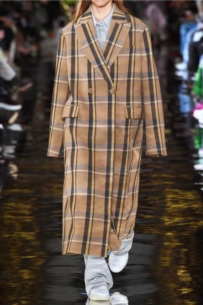 Shop Stella Mccartney Oversized Double-breasted Checked Wool Coat In Beige