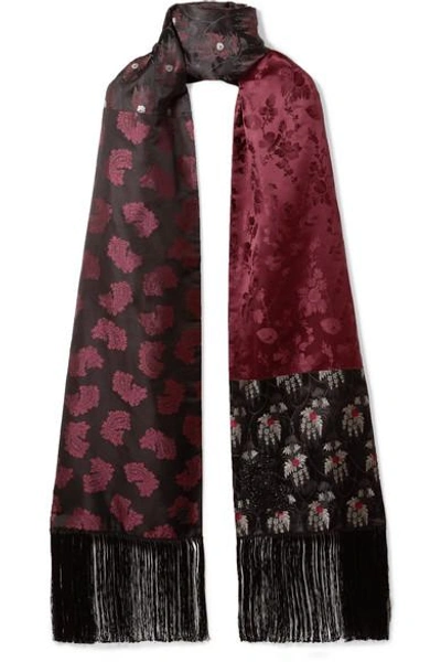 Shop Alexander Mcqueen Fringed Silk-jacquard And Cashmere Scarf In Black