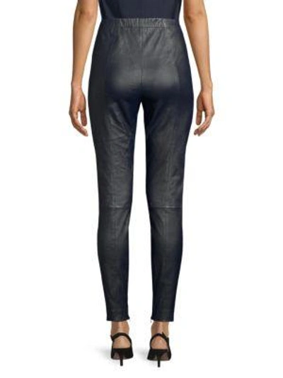 Shop St John Stretch Nappa Leather Cropped Leggings In Navy
