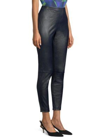 Shop St. John Stretch Nappa Leather Cropped Leggings In Navy