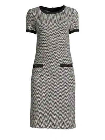 Shop St John Mod Herringbone Knit Short-sleeve Shift Dress In Black Cream