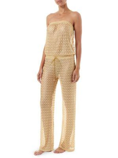 Shop Melissa Odabash Grace Blouson Jumpsuit In Gold Knit