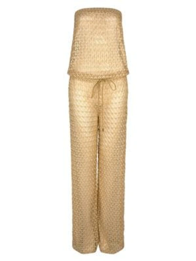 Shop Melissa Odabash Grace Blouson Jumpsuit In Gold Knit