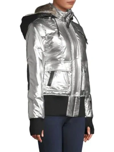 Shop Nicole Benisti Fordham Fox & Rabbit Fur-trim Down Bomber Jacket In Silver White