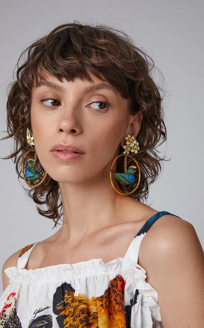 Shop Dolce & Gabbana Gold-tone Crystal And Resin Earrings In Blue