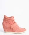 Ash Peach Suede And Canvas Wedge Heel High Top Sneakers In Pastel Pink