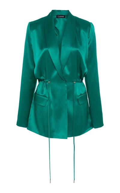 Shop Cushnie Belted Silk Blazer In Green