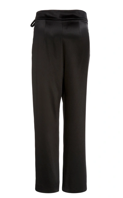Shop Oscar De La Renta Straight-leg Silk Drape-front Pants In Black