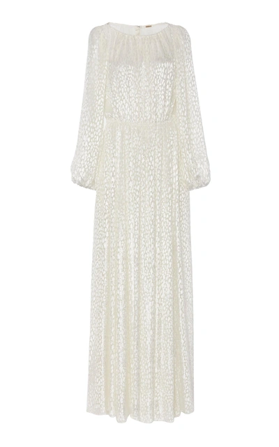 Shop Adam Lippes Velvet Jacquard Boatneck Gown In White
