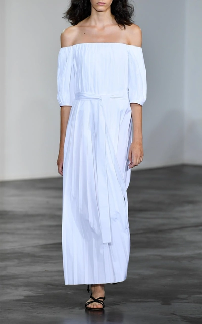 Shop Gabriela Hearst Narciso Cotton Poplin Off-the-shoulder Dress In White