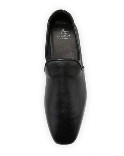 Shop Aquatalia Revy Flat Leather Loafers In Black