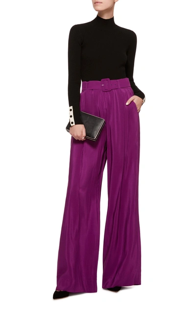 Shop Bouguessa Wide Leg Crepe Pants In Purple