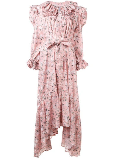 Shop Horror Vacui Floral Print Asymmetric Dress In Pink