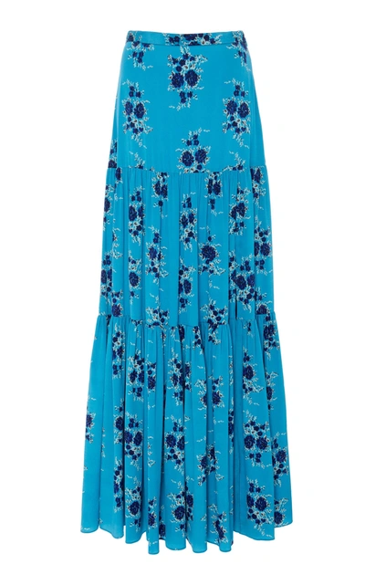 Shop Veronica Beard Serence Silk Skirt In Blue