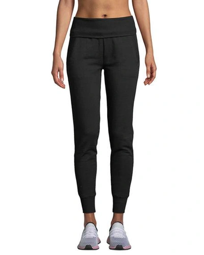 Shop Beyond Yoga Cozy Fleece Fold-over Jogger Sweatpants In Black