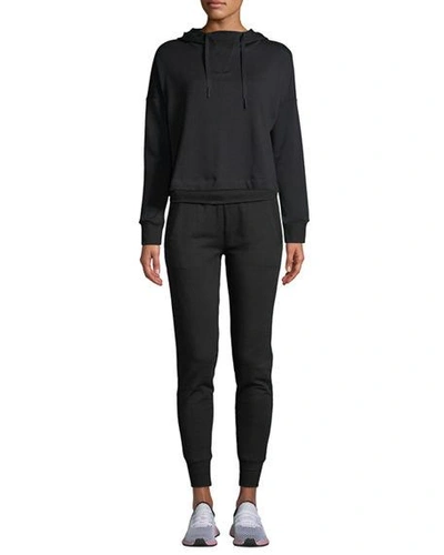 Shop Beyond Yoga Cozy Fleece Fold-over Jogger Sweatpants In Black