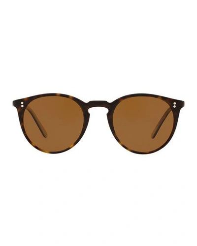Shop Oliver Peoples O'malley Round Acetate Sunglasses In Horn