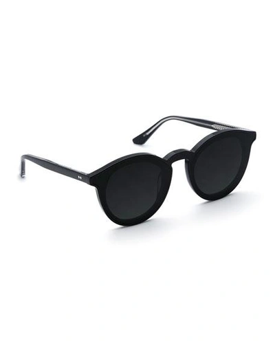 Krewe Collins Round Monochromatic Acetate Sunglasses W/ Nylon Overlay Lens In Black