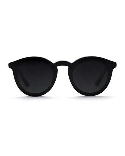 Krewe Collins Round Monochromatic Acetate Sunglasses W/ Nylon Overlay Lens In Black