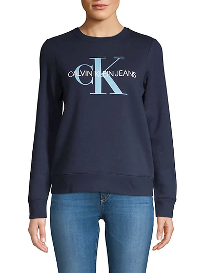 Shop Calvin Klein Jeans Est.1978 Logo Crew Sweatshirt In Peacoat